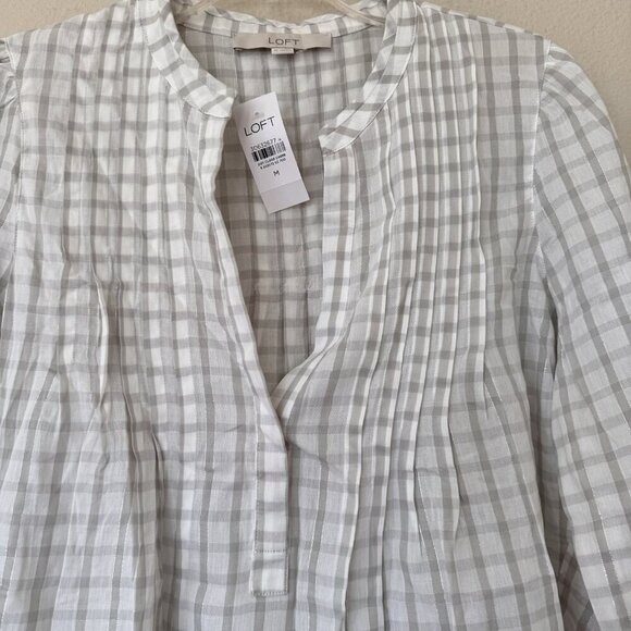 NWT LOFT Women Thin Lightweight Algodon Cotton Blouse Shimmer Multicolor Plaid M - Picture 3 of 8